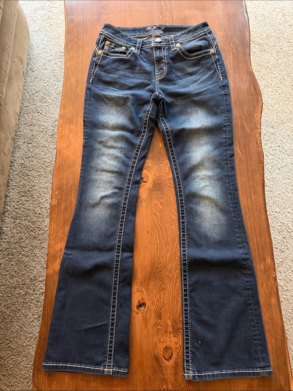 Miss Me Dark Blue Flare Jeans with Light Fading
